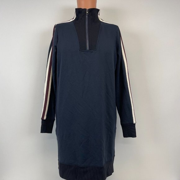 Athleta Crosstown Track Sweatshirt Dress Quarter Zip Blue Womens Size M - Picture 2 of 5